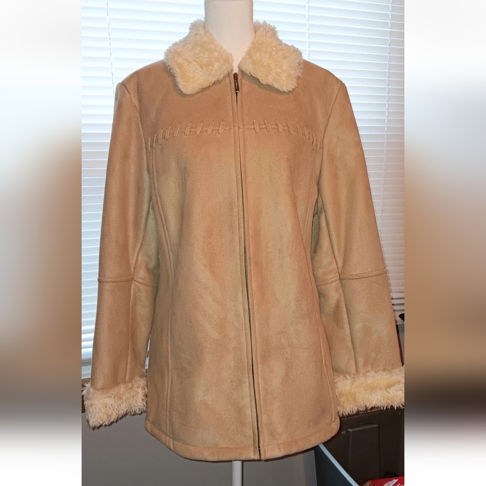 Liz Claiborne Faux Suede Faux Fur Lined Cozy Winter Coat Jacket Size Medium